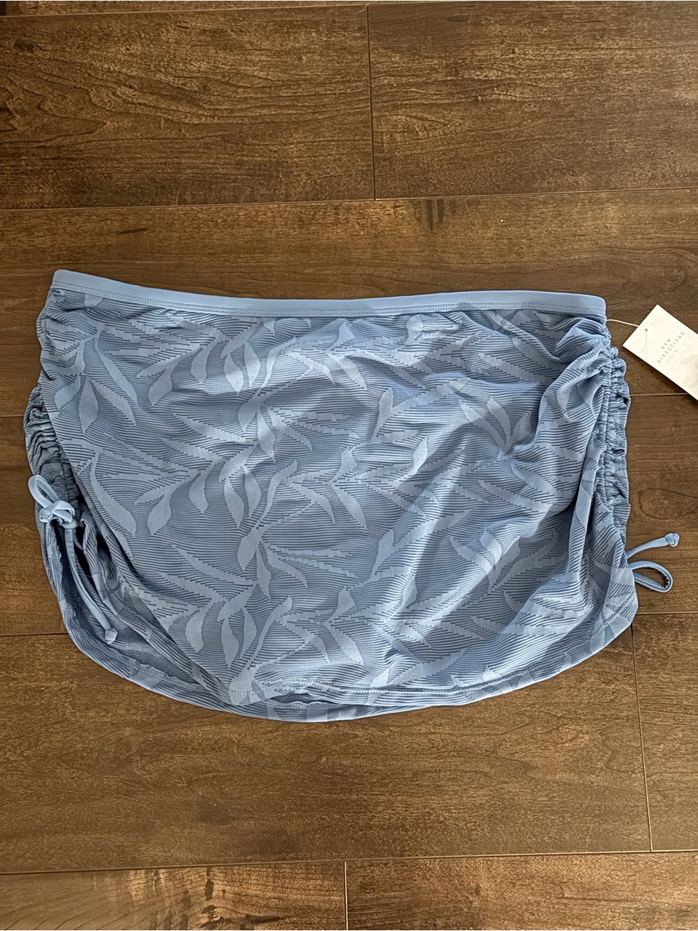 NWT New Directions Blue Lead Pattern Ruched Side Skirted Bikini Bottom